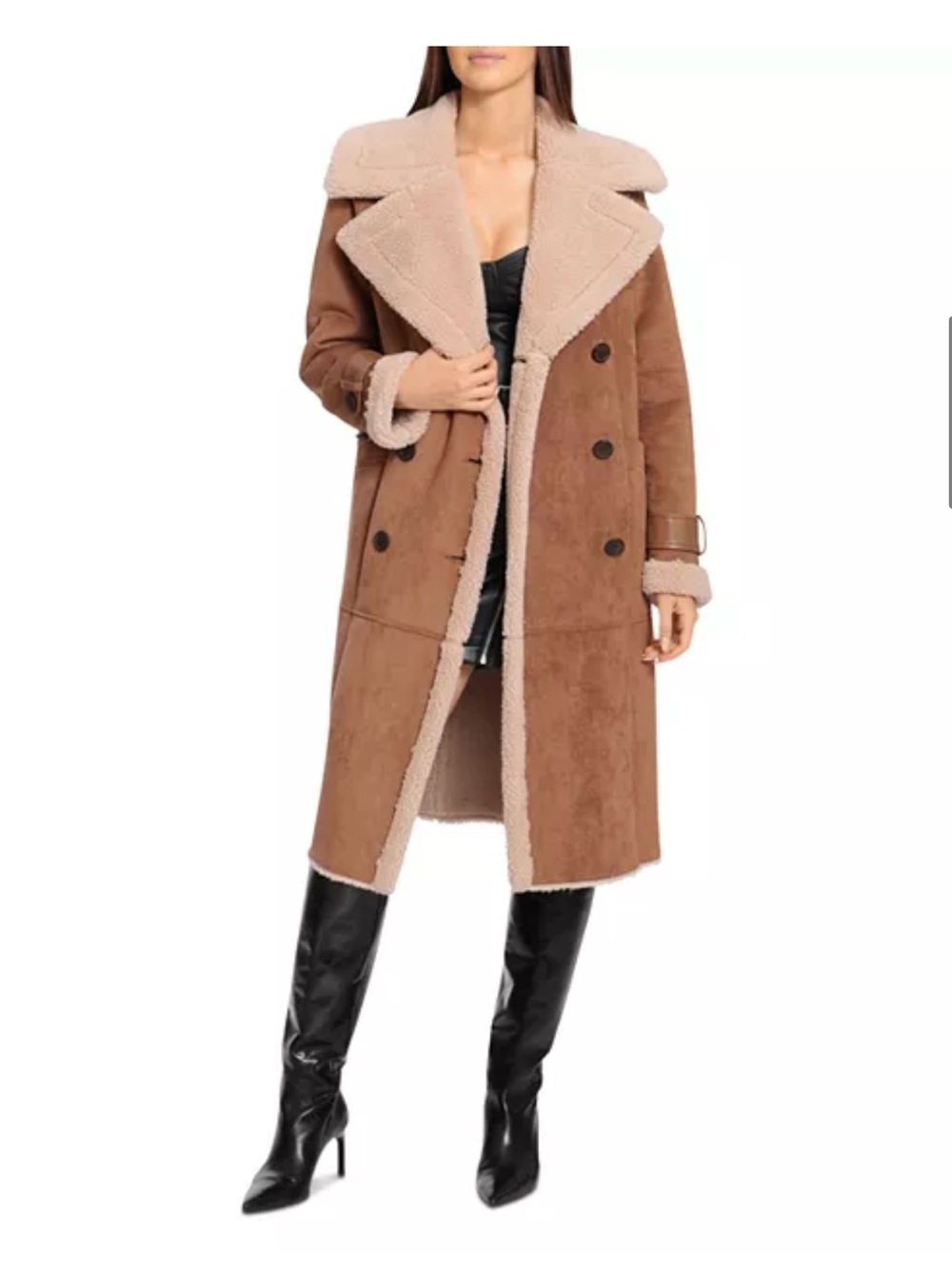 Avec Les Filles Faux Shearling Trench Coat